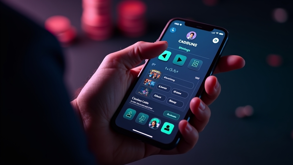 Mobile casino app showing account menu and game lobby on a smartphone