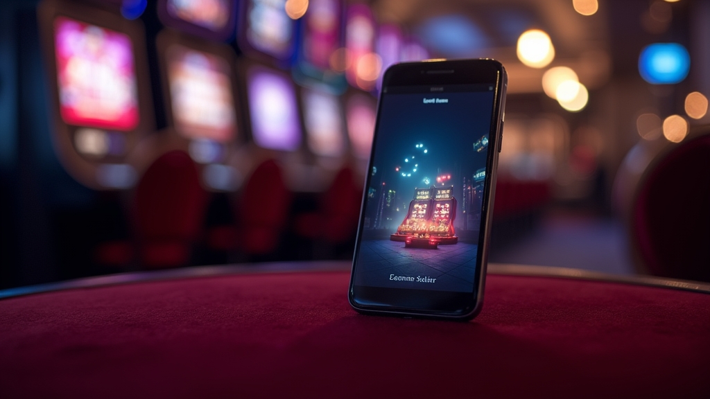 Smartphone showing a casino app download screen in a dark neon casino