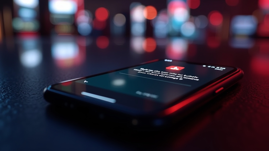 Smartphone showing an update prompt beside a paused casino slot machine