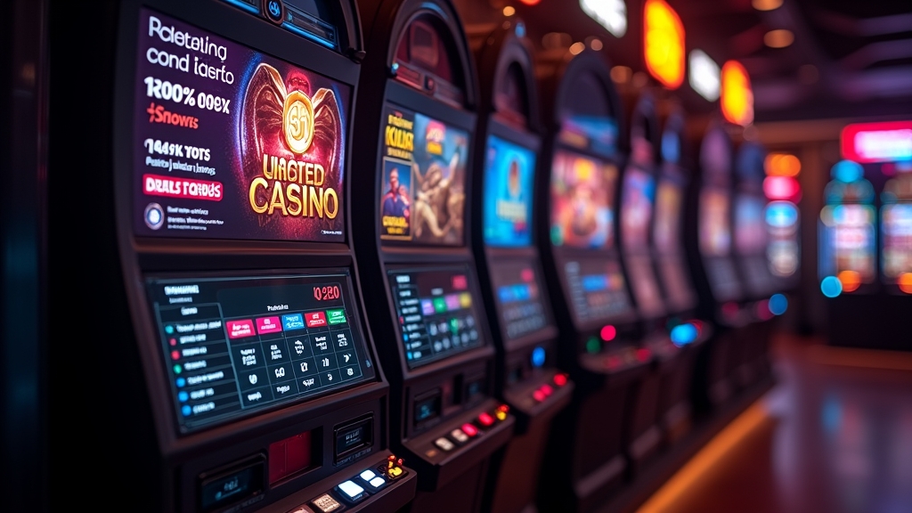 Changing casino promo banners and bonus code updates on a dark screen